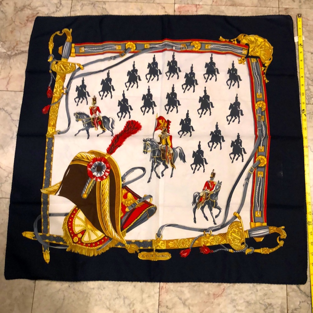 Napoleon Scarf 30” x 30” Square Made in Italy Multi Color Navy Borders Ploy